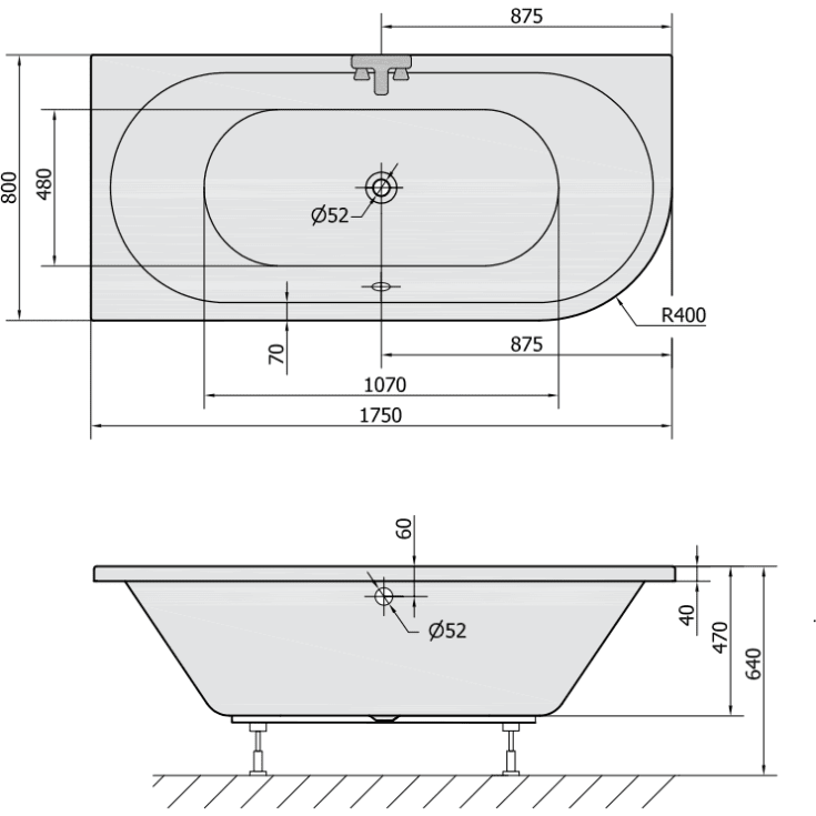 Royal Viva badekar, 175x80 cm, venstre, hvid