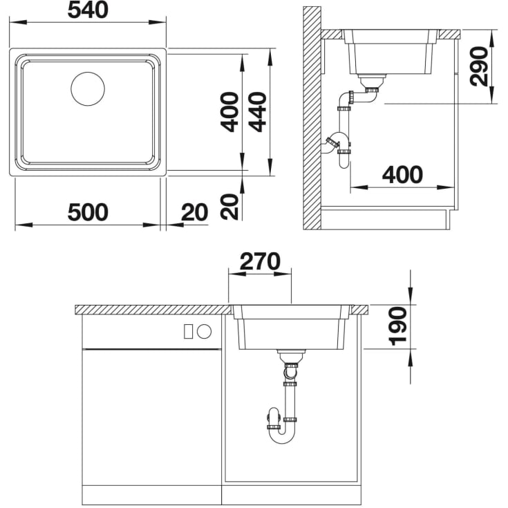Blanco Etagon 500-IF/N UXI køkkenvask, 54x44 cm, rustfrit stål