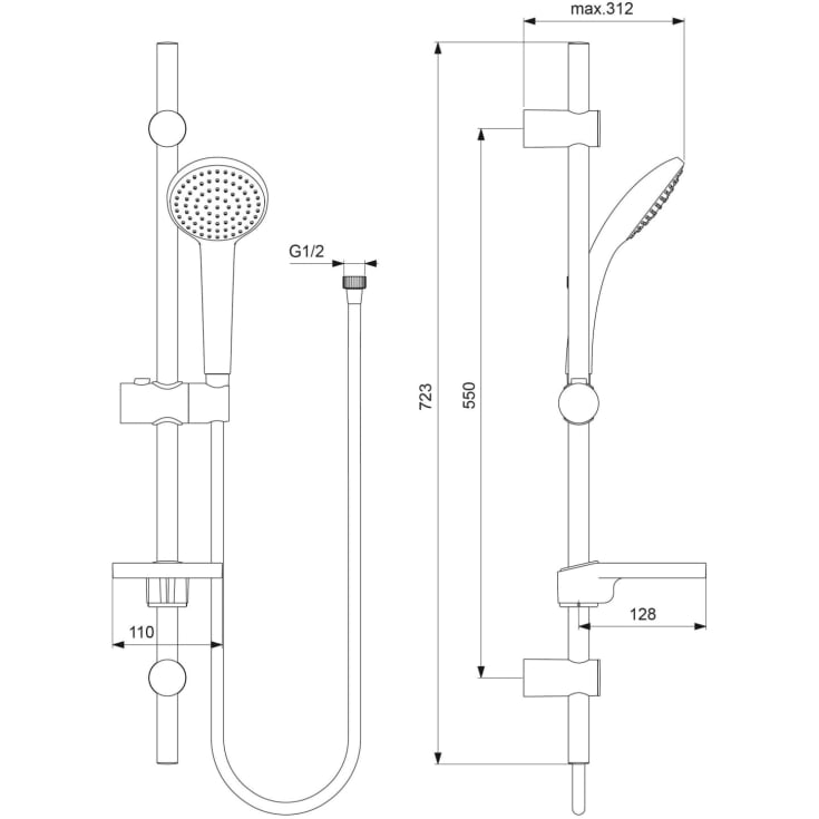 Ideal Standard Idealrain M1/720 brusesæt, vandbesparende,  krom
