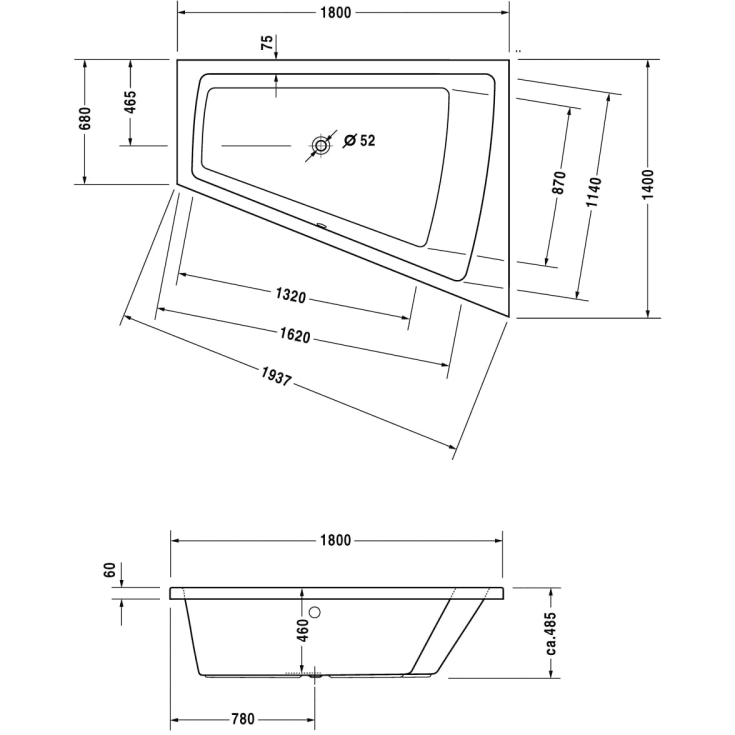 Duravit Paiova badekar, 180x140 cm, hvid
