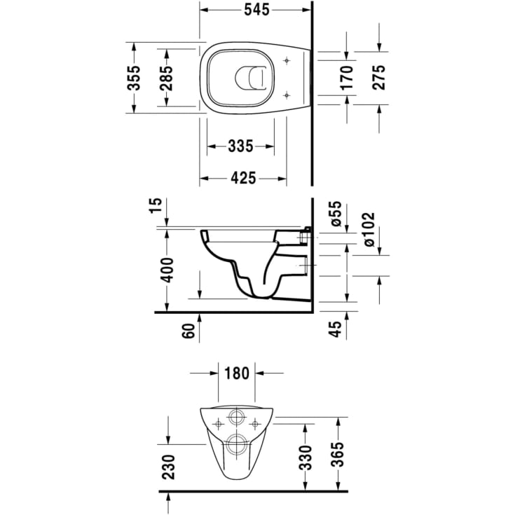 Duravit D-Code vegghengt toalett, hvit