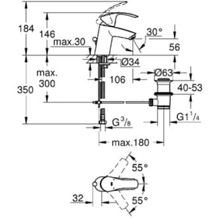 Grohe Eurosmart Tvättställsblandare m/Bottenventil Krom