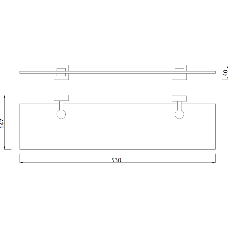 Hefe Ideal hylde, 53x14,7 cm, matteret glas