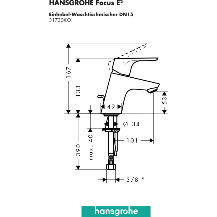Hansgrohe Focus 70 håndvaskarmatur, krom