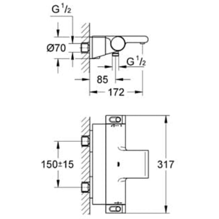 Grohe Grohtherm 2000 badkarsblandare, krom