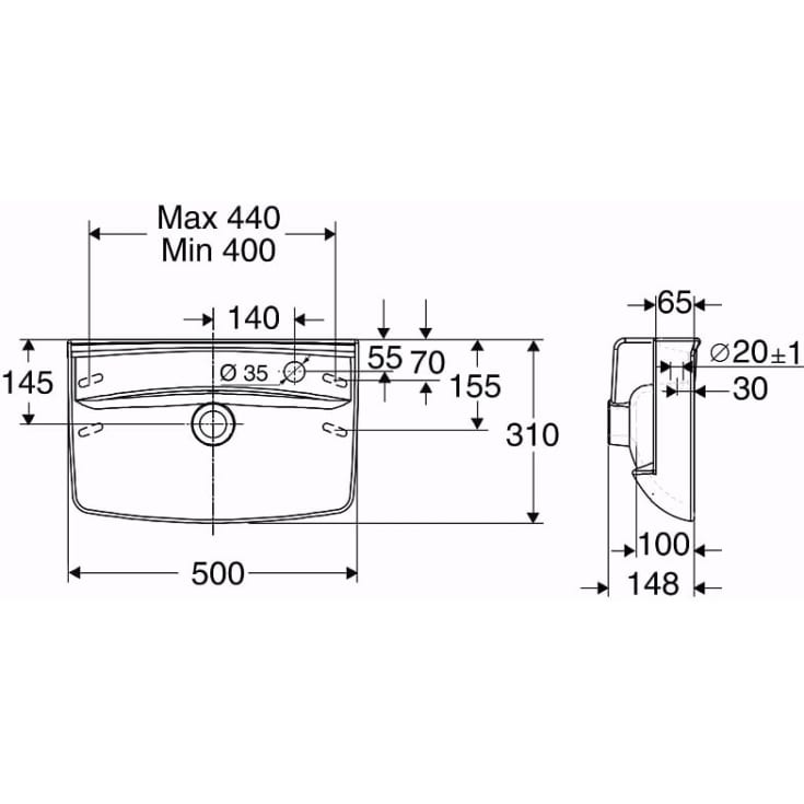 Ifö Spira håndvask, 50x31 cm, højre, hvid