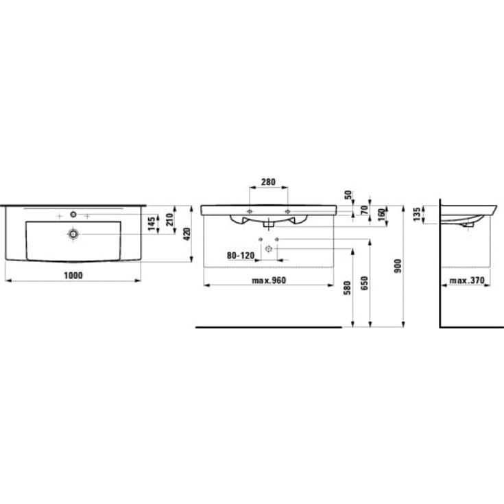 Laufen Pro N håndvask, 100x42 cm, hvid
