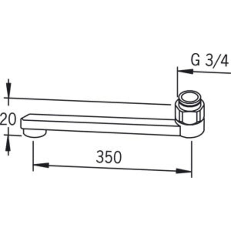 Oras D-tud, svingbar, 350 mm, 3/4", krom