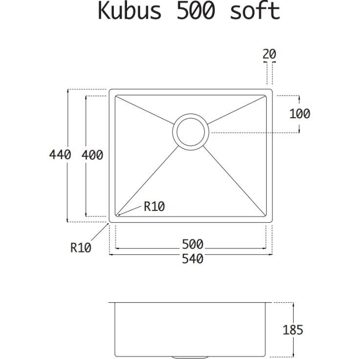 Lavabo Kubus 500 Soft køkkenvask, 54x44 cm, rustfrit stål