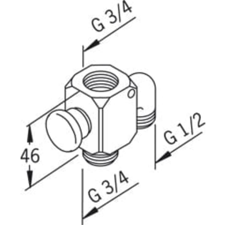 Oras omskifterenhed, 3/4" x 1/2" x 3/4", krom