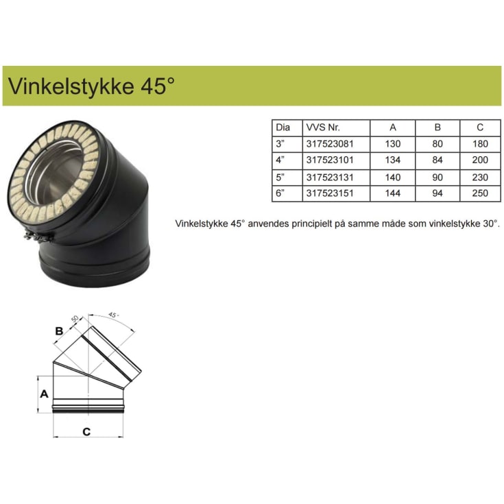 Metalbestos Wood  4"/100 mm vinkelrør, 45°
