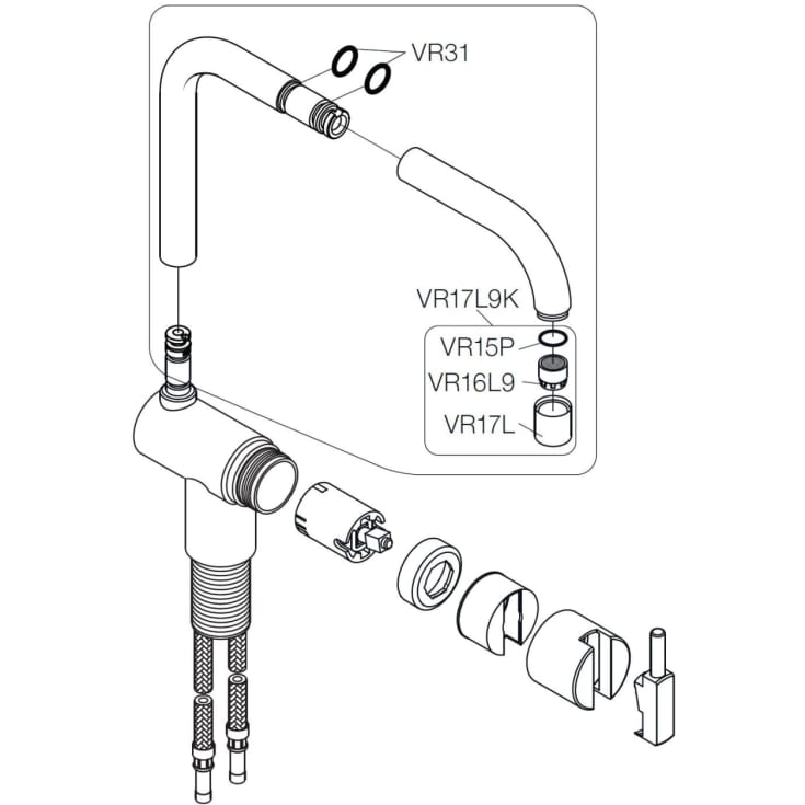 Vola komplett fram/bakpip til KV1, Borstad krom (OBS til blandare från 2013 till 2016/05)