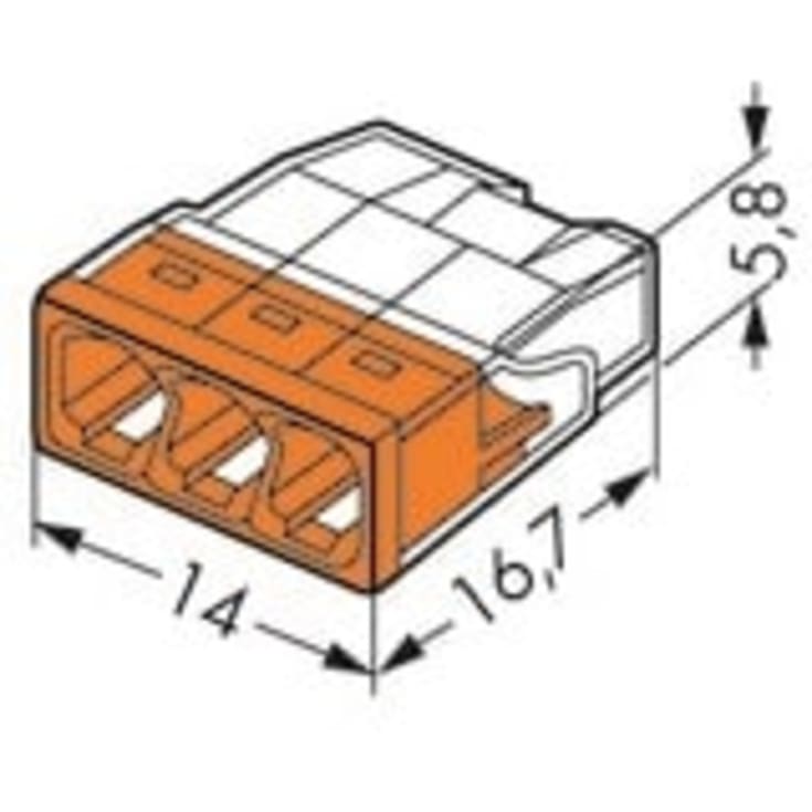 100 stk Wago skrueløse samlemuffer, 3 x 0,5-2,5 mm²