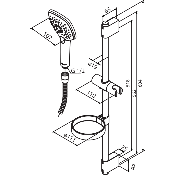 Damixa Pine Plus brusesæt, vandbesparende,  krom