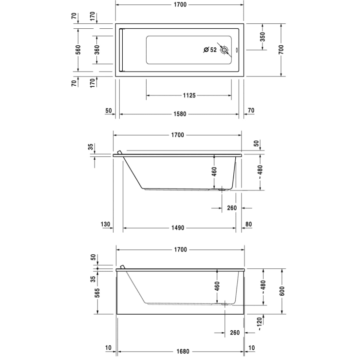 Duravit Starck badekar, 170x70 cm, hvit