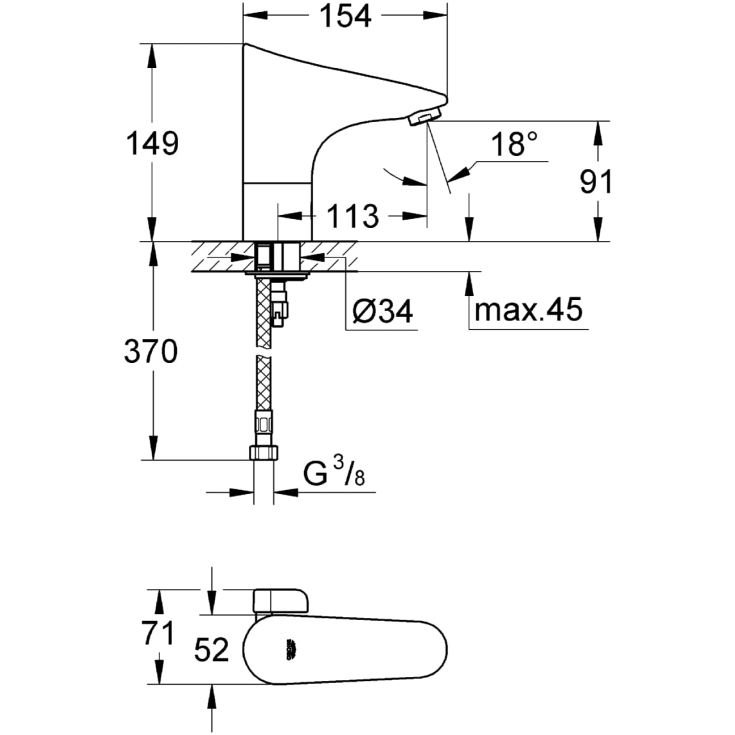 Grohe Europlus håndvaskarmatur, berøringsfri, krom