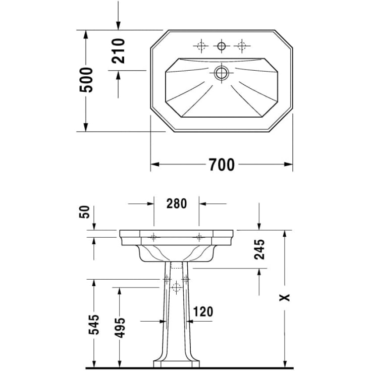 Duravit Serie 1930 servant, 70x50 cm, hvit