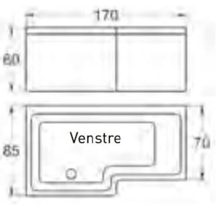 Svedbergs Z1700 badekar, 170x85 cm, venstre, hvid