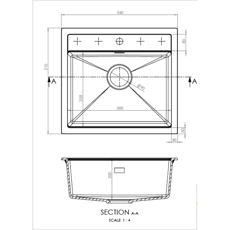 Secher Aalborg 500BK1 køkkenvask, 56x51 cm, hvid