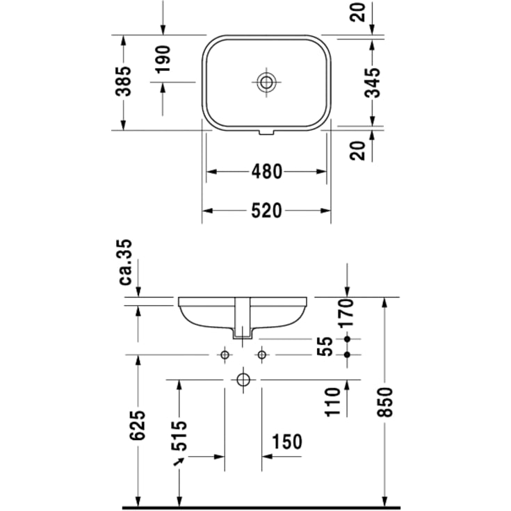 Duravit Happy D.2 håndvask, 52x38,5 cm, hvid