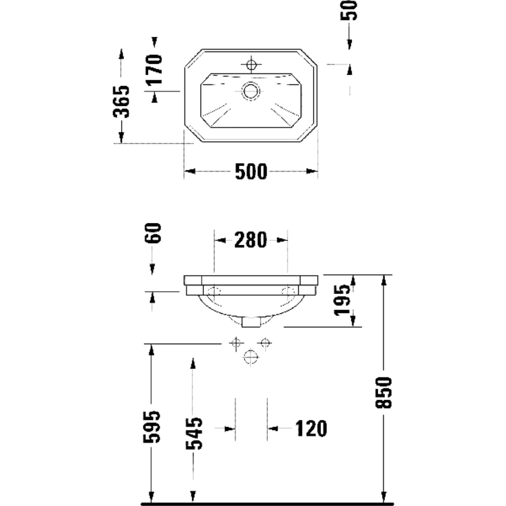 Duravit Serie 1930 servant, 50x36,5 cm, med wondergliss, hvit