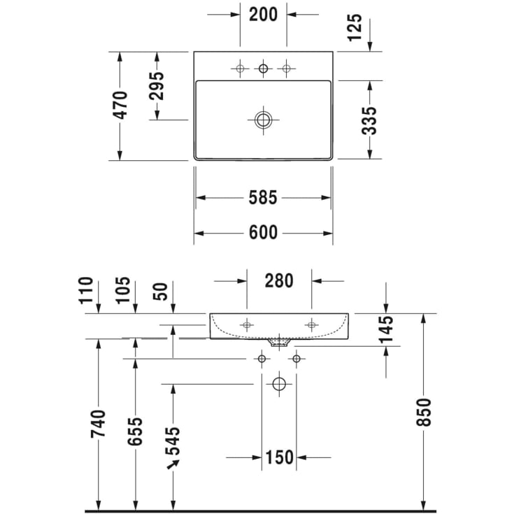 Duravit DuraSquare håndvask, 60x47 cm, hvid