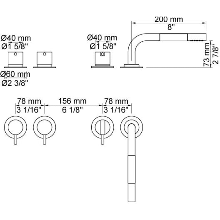 Vola SC4 kararmatur med brusesæt, børstet krom
