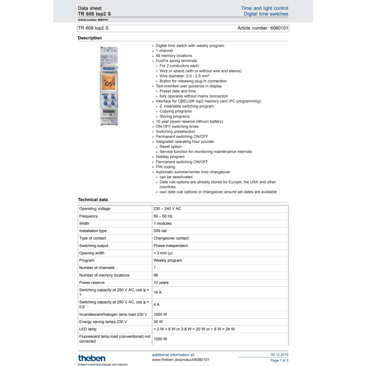 Kontaktur digital uge TR608S TOP2, 1 kanal, 1-modul