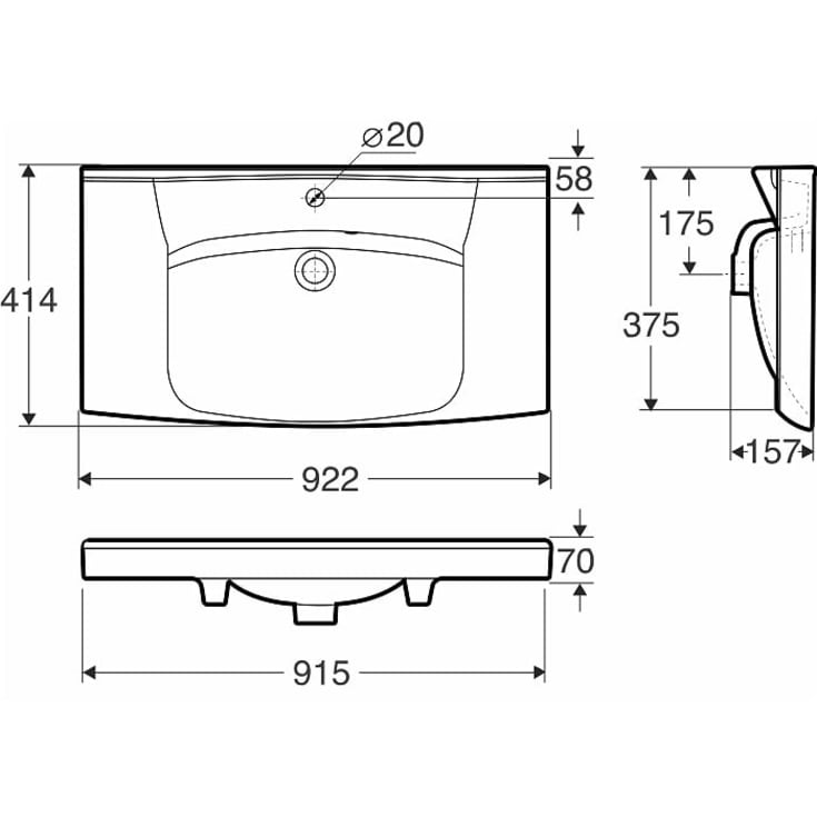 Ifö Spira Compact håndvask, 92,2x41,4 cm, hvid