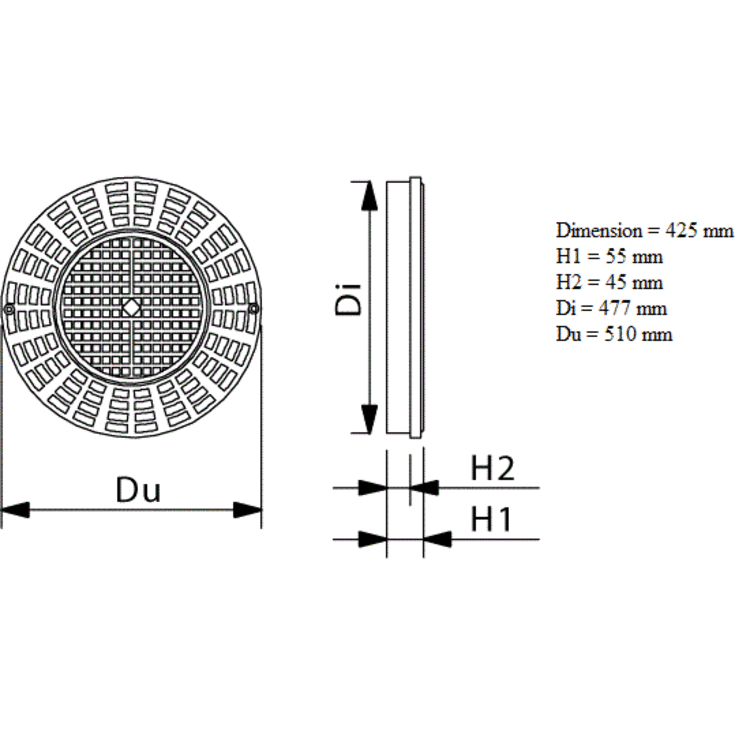 Wavin dæksel Ø510 mm, til Ø425 mm opføringsrør, sort plast