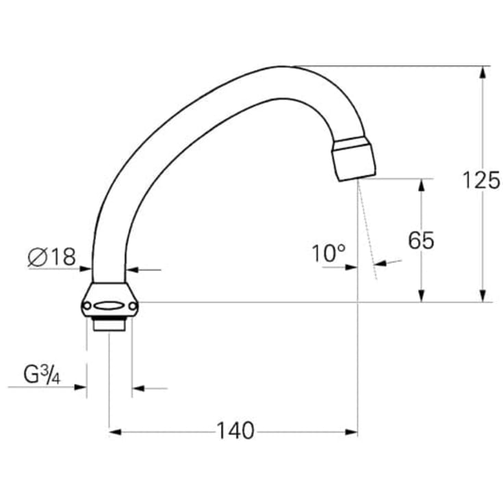 Grohe 3/4" J-tud 125 mm, forkromet