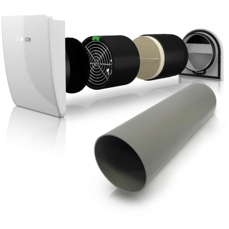 Bosch Vent 2000 D Decentral ventilator med varmegenvinding, Ø162 mm, hvid