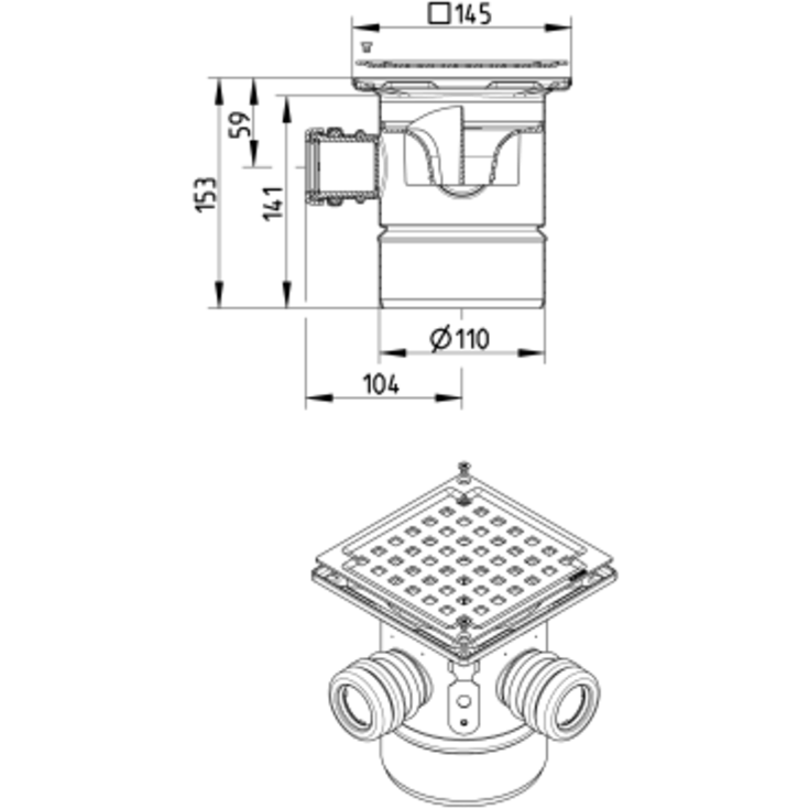 Blücher Squre afløbsskål, til beton og flisegulv, Ø110 mm