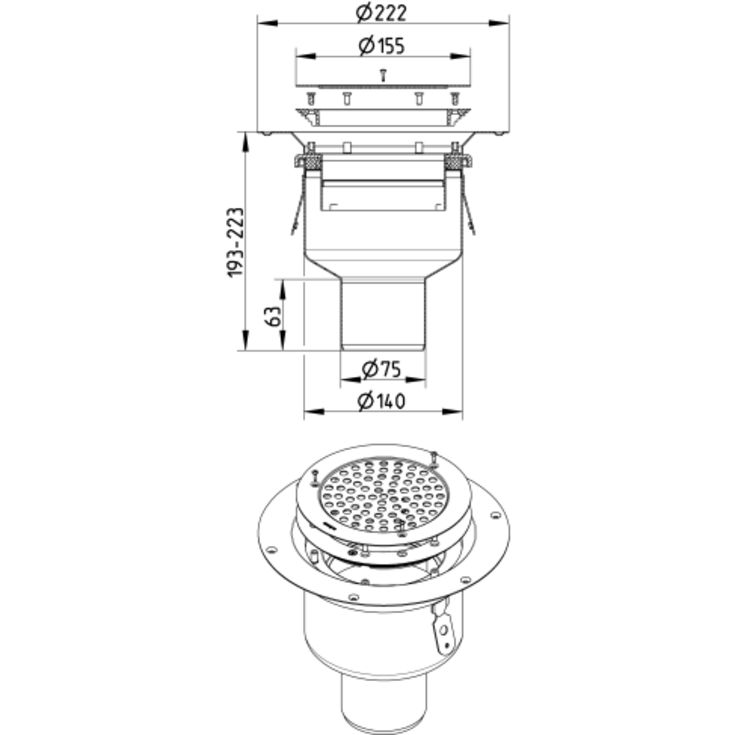 Blücher Circle afløbsskål, til vinylgulv, Ø75 mm