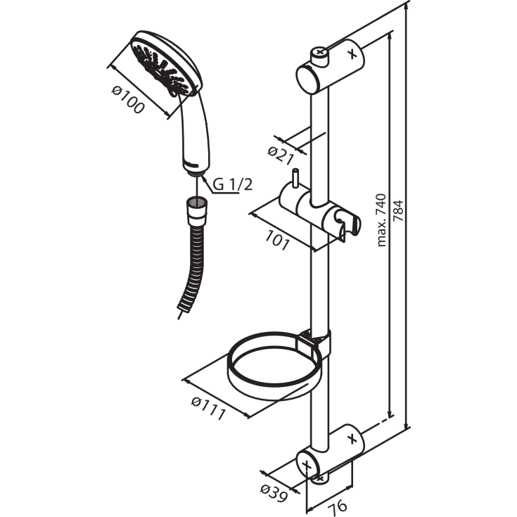 Damixa Space Fair Jet Flex brusesæt, vandbesparende,  krom
