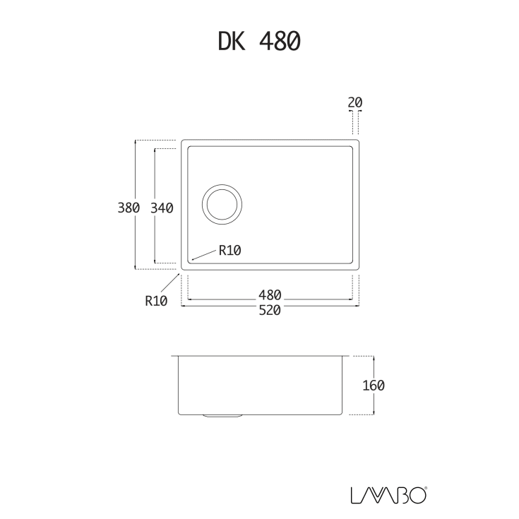 Lavabo Kubus DK480 køkkenvask, 52x38 cm, rustfrit stål