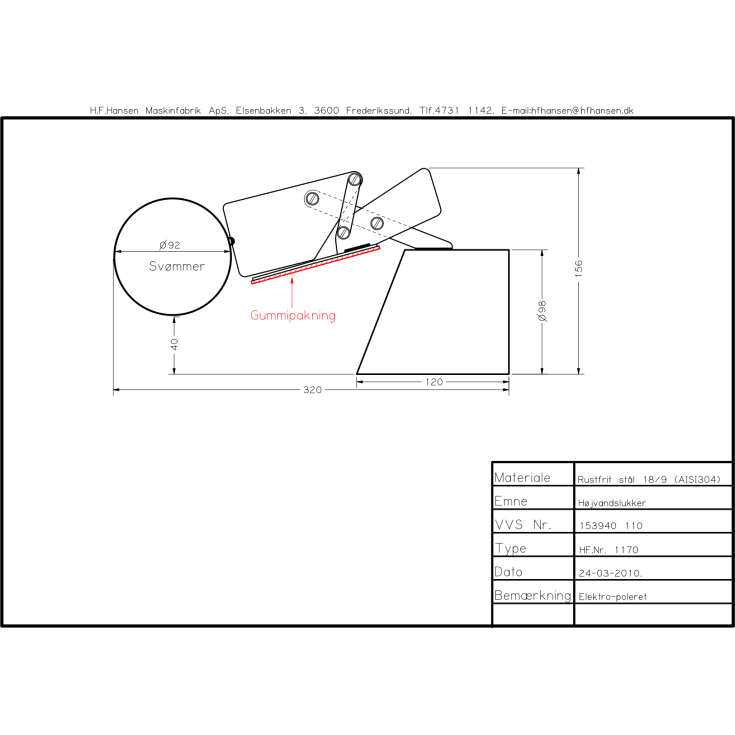 Tilbageløbsstop 160 mm Rustfri stål til PVC og Beton