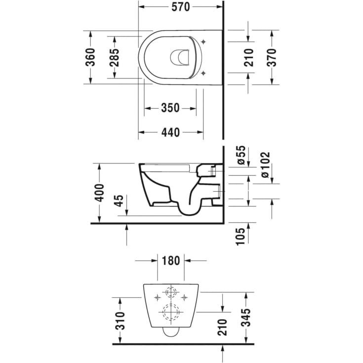 Duravit Me by Starck vegghengt toalett, uten skyllekant, med Wondergliss, hvit