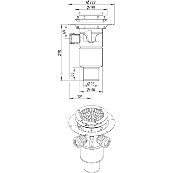 Blücher Circle afløbsskål, til vinylgulv, Ø75 mm