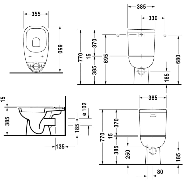 Duravit D-Code toilet med P-lås i hvid