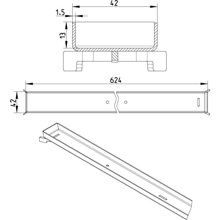 Blücher Waterline Tokyo rist, 700 mm, rustfrit stål