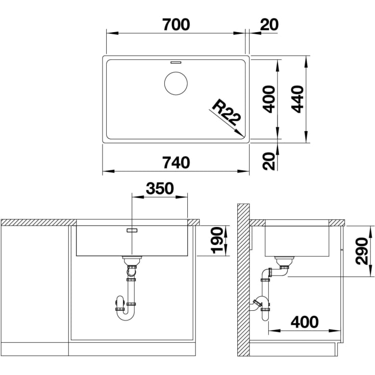 Blanco Andano 700-U UXI køkkenvask, 74x44 cm, rustfrit stål