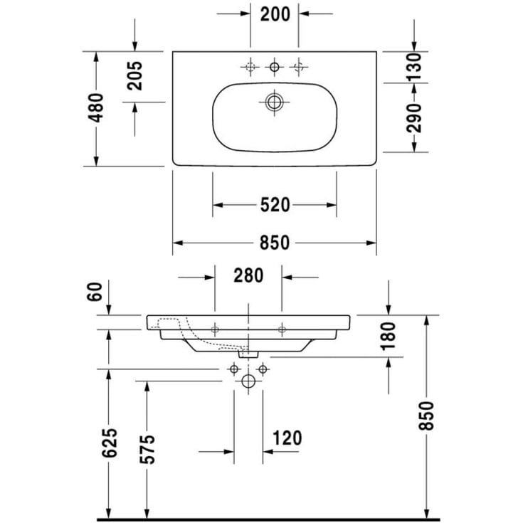 Duravit D-Code møbelservant, 85x48 cm, hvit