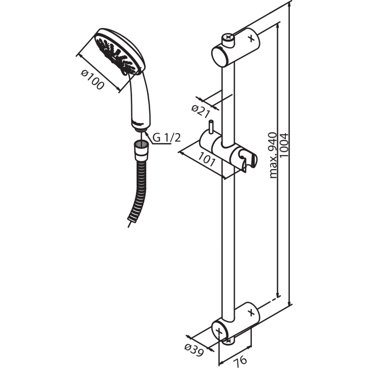 Damixa Space Fair Jet Flex Extended brusesæt, vandbesparende,  krom