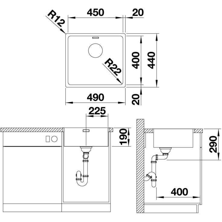 Blanco Andano 450-IF/N UXI kjøkkenvask, 49x44 cm, rustfritt stål