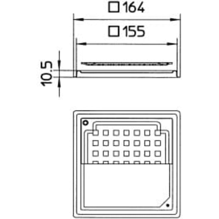 Blücher afløbsrist, rist og ramme, 156x156 mm, rustfrit stål