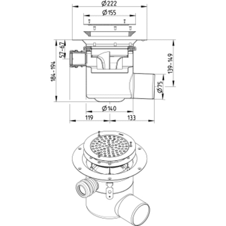 Blücher Circle afløbsskål, til vinylgulv, Ø75 mm
