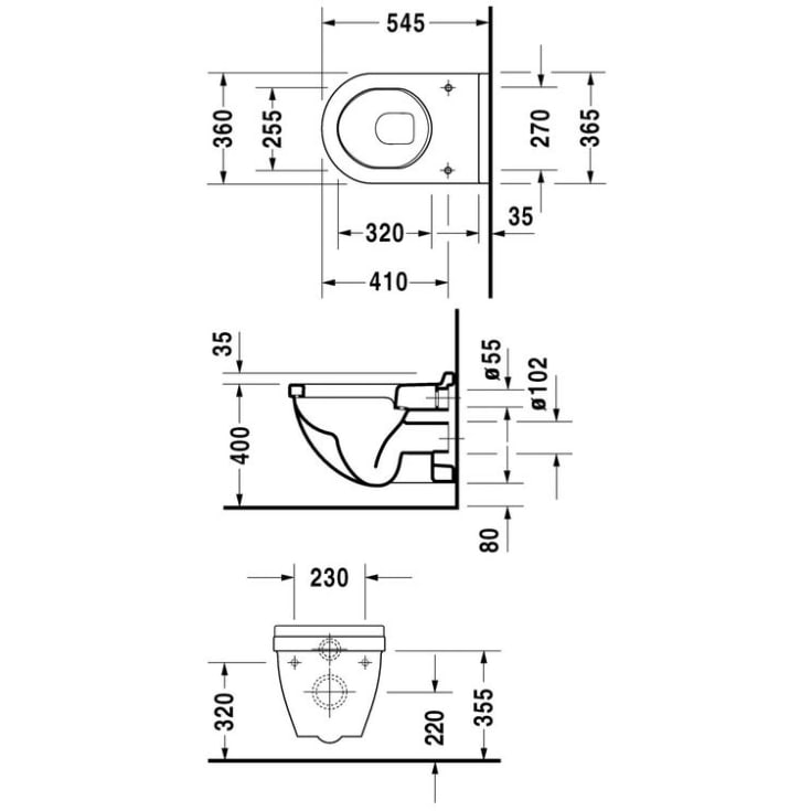 Duravit Starck 3 vegghengt toalett, med Wondergliss, hvit