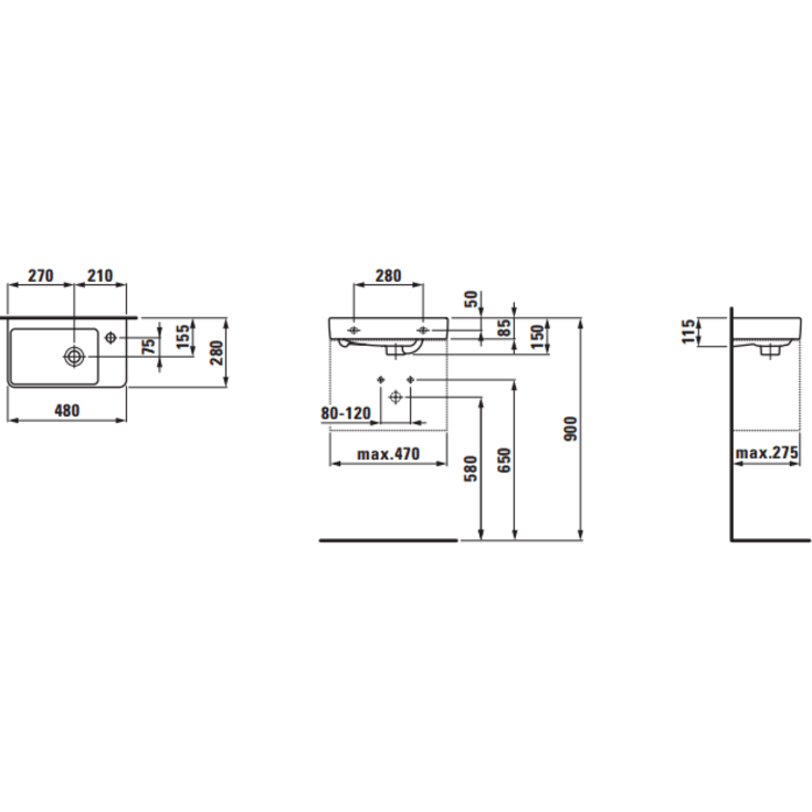 Laufen Pro S håndvask, 48x28 cm, venstre, hvid