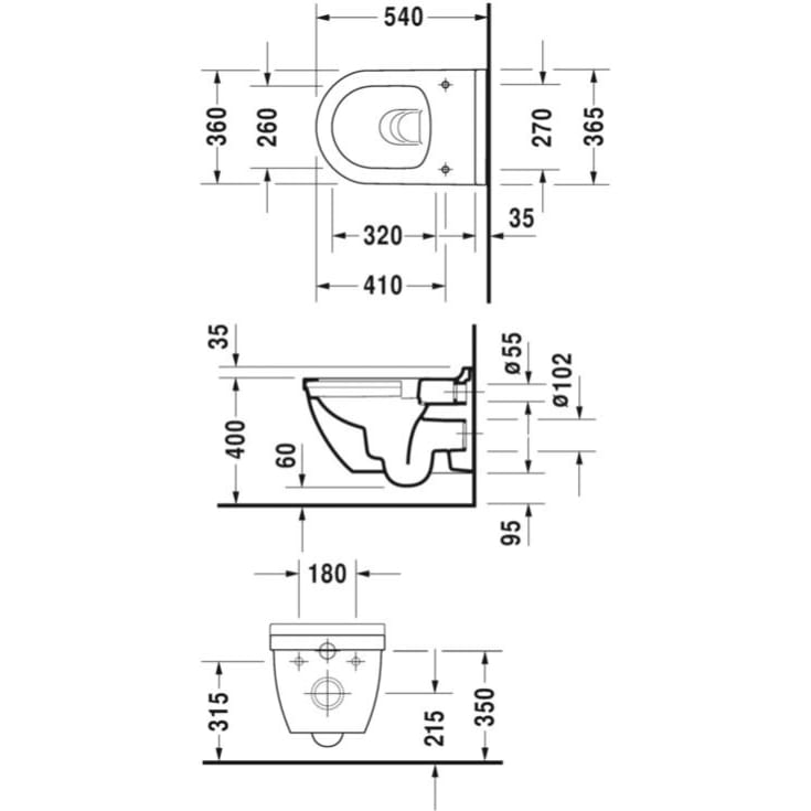 Duravit Starck 3 vegghengt toalettpakke, uten skyllekant, hvit